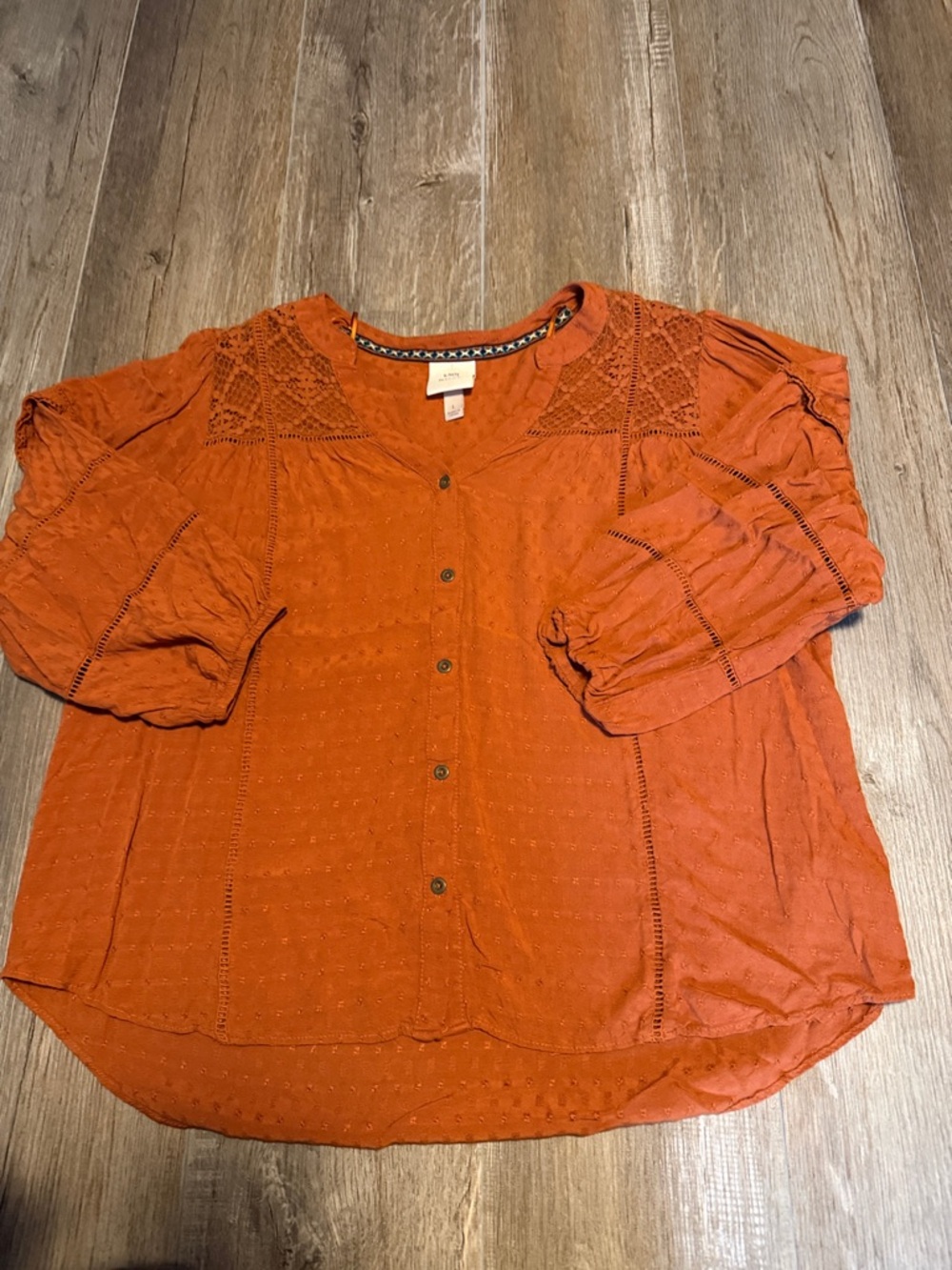 Knox Rose Burnt Orange Eyelet Button-Front Blouse